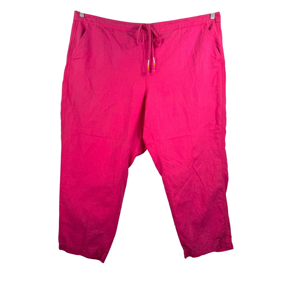 J.Crew Pink Linen Blend wide crop Pants Drawstring boho beach 90s Y2K sz 3X